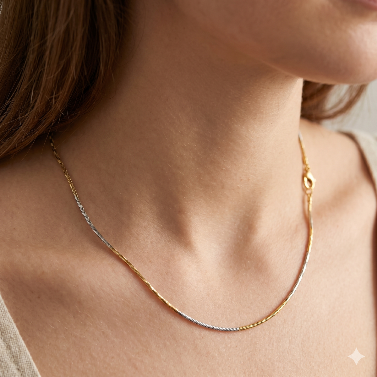 Dual-Tone Snake Chain 18ct Gold Plated Necklace – The Colourful Aura