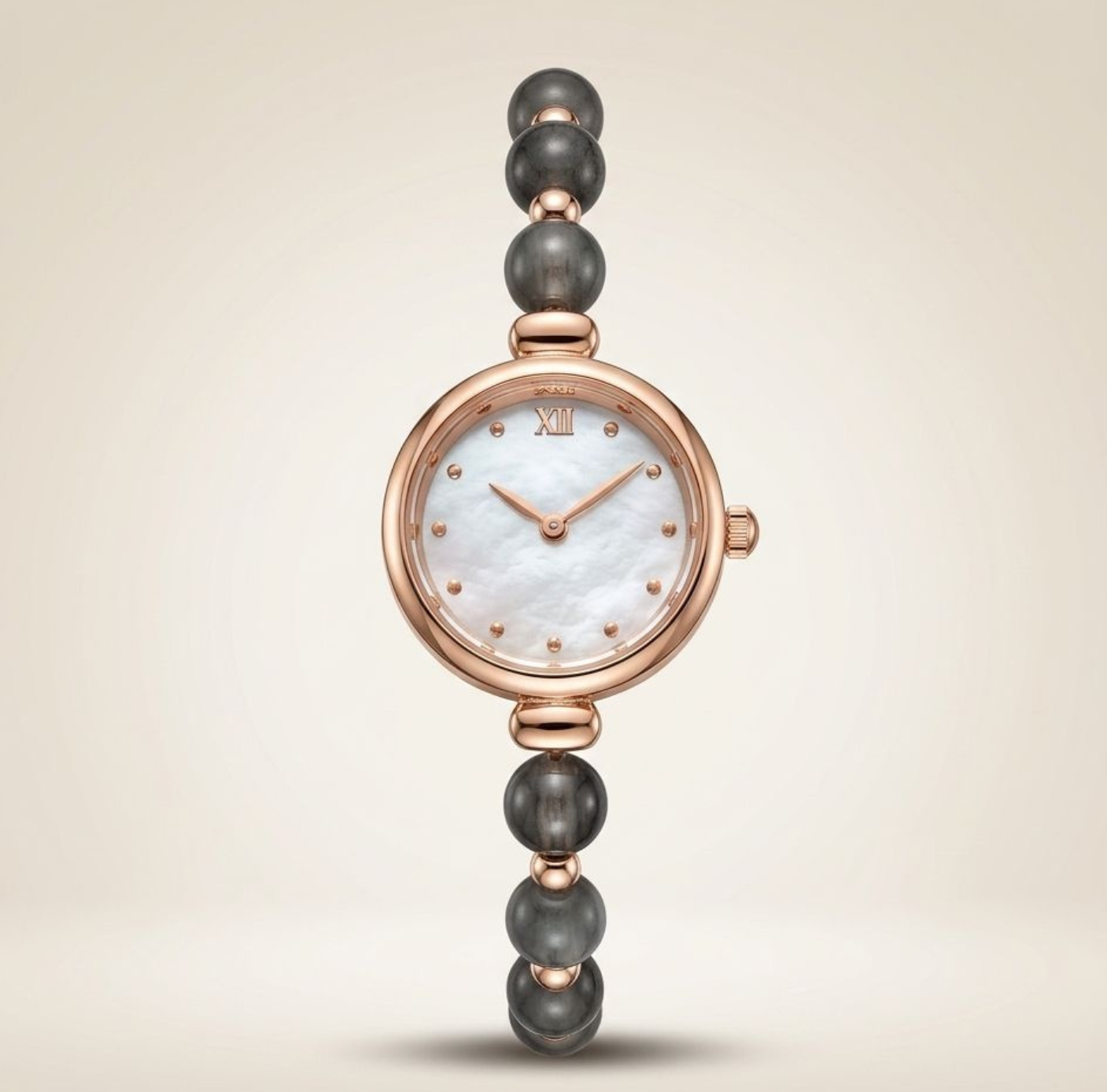 Elegant Rose Gold Beaded Dial Bracelet Watch – The Colourful Aura