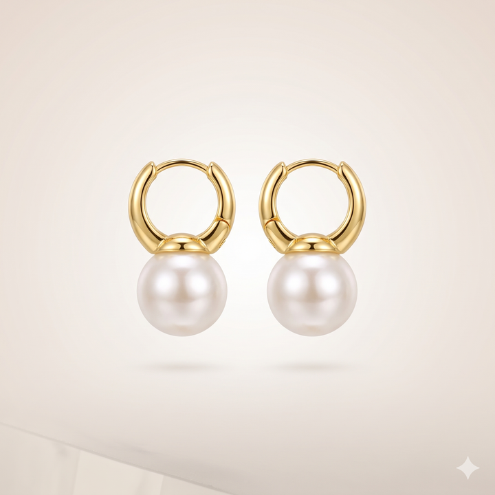 Gold Hoop Pearl Drop Earrings