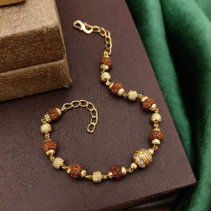 Indian Shiva Rudraksha Gold Beaded Hindu Bracelet (Close-up Detail) | The Colourful Aura