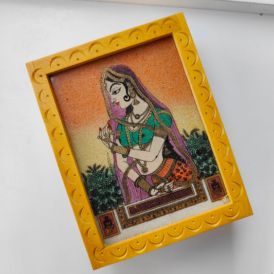 Queen Portrait Vintage Wood Carving Handmade Wooden Indian Trinket Jewellery Box