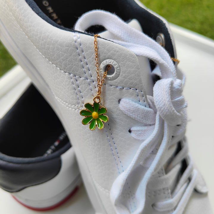 Green Daisy Sunflower Dangle Shoe Lace Sneaker Accessories Summer Floral Skate (Close-up Detail) | The Colourful Aura