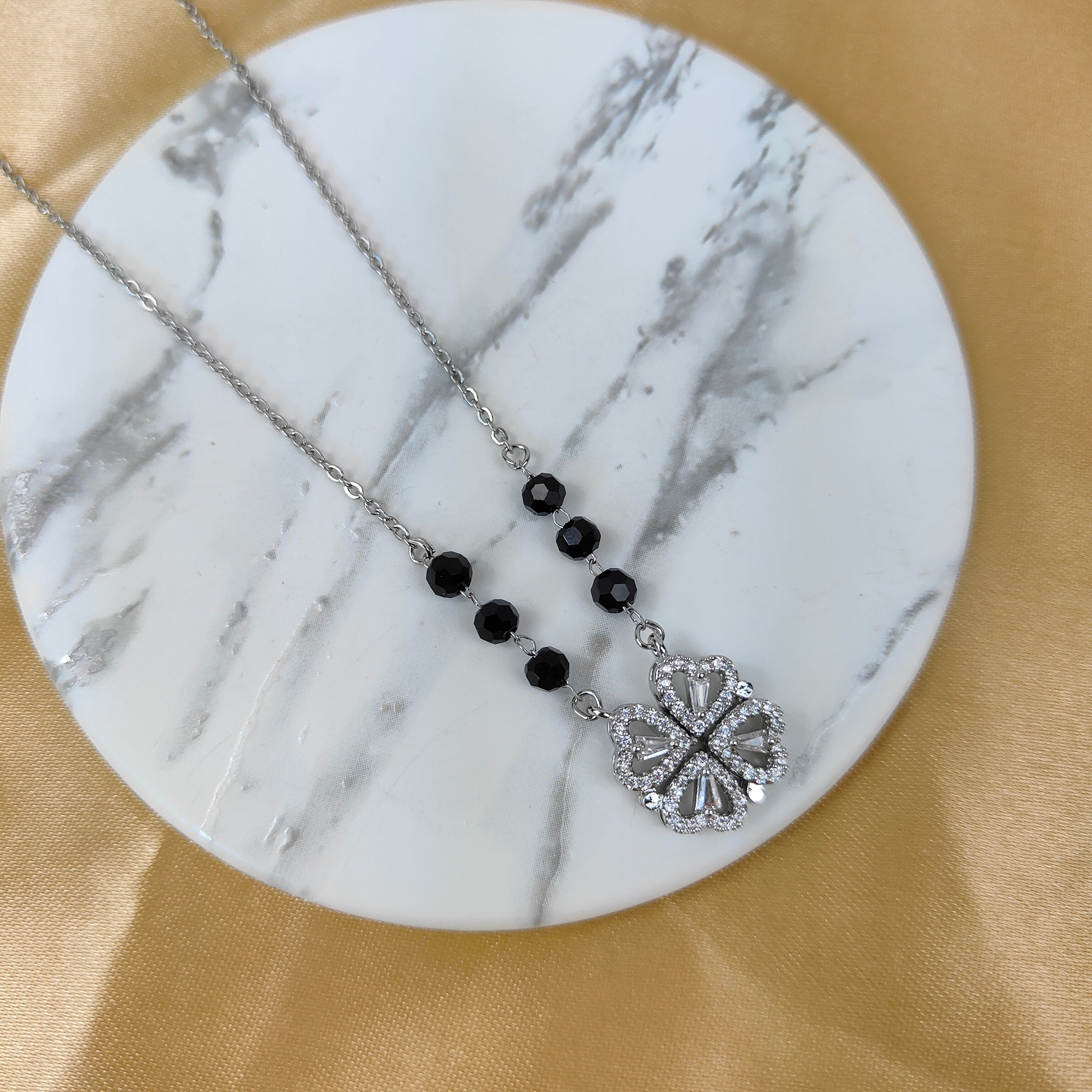 Four Heart Magnet Foldable Zircon Mangalsutra Pendant Necklace