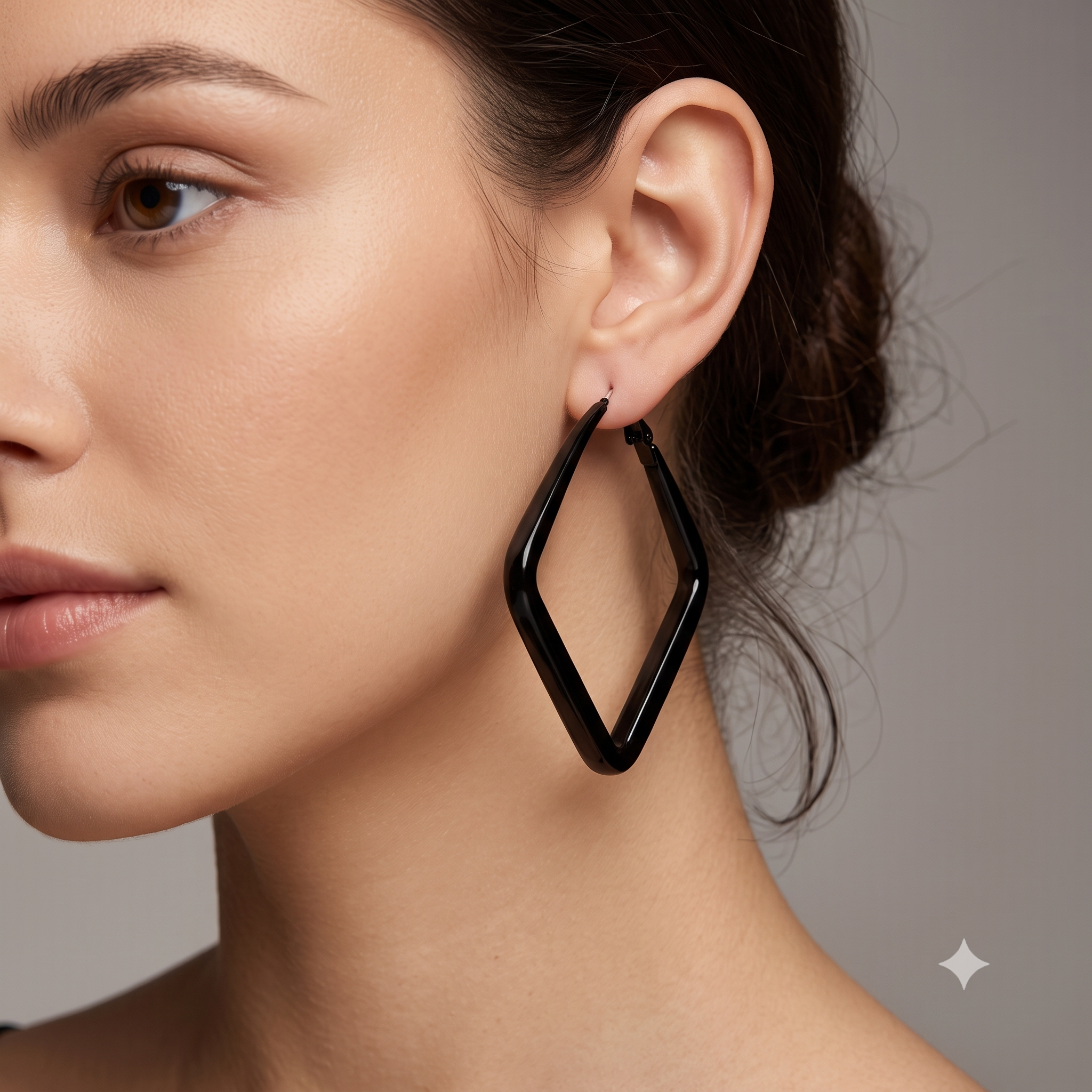 Black Square Geometric Large Dainty Threader Statement Hoop Earrings