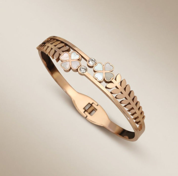 Rose Gold Clover Leaf Brass Kada with CZ Stones – The Colourful Aura