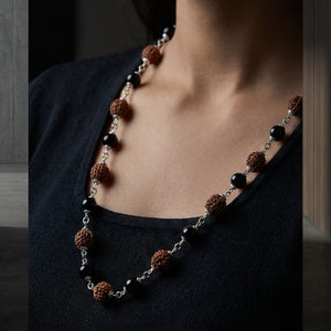 Silver Plated Rudraksha & Black Spiritual Necklace – The Colourful Aura