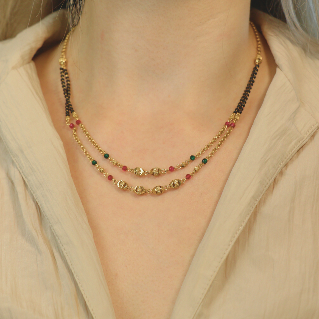 Two layer gold beaded indian traditional mangalsutra necklace
