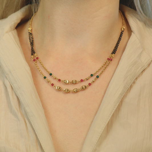 Two layer gold beaded indian traditional mangalsutra necklace