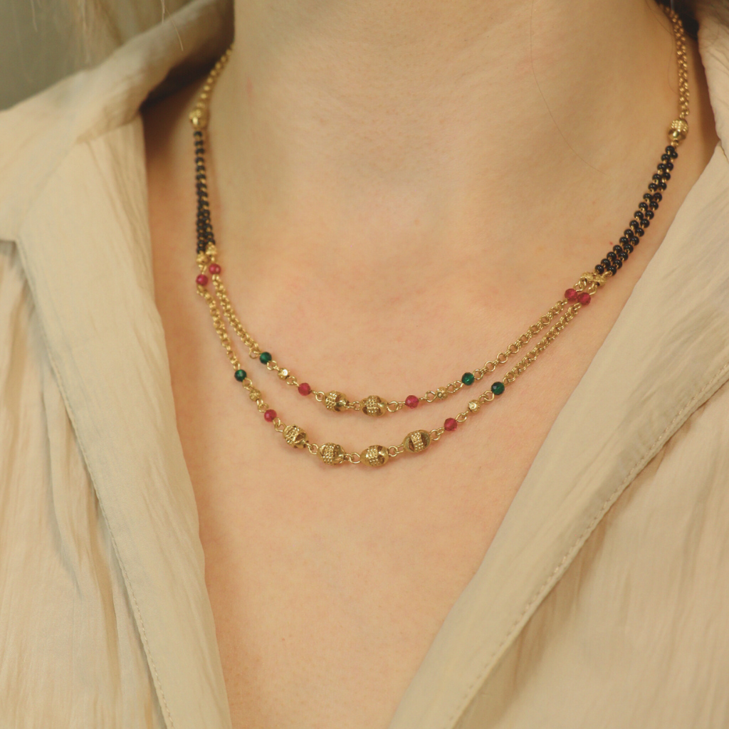 Two layer gold beaded indian traditional mangalsutra necklace