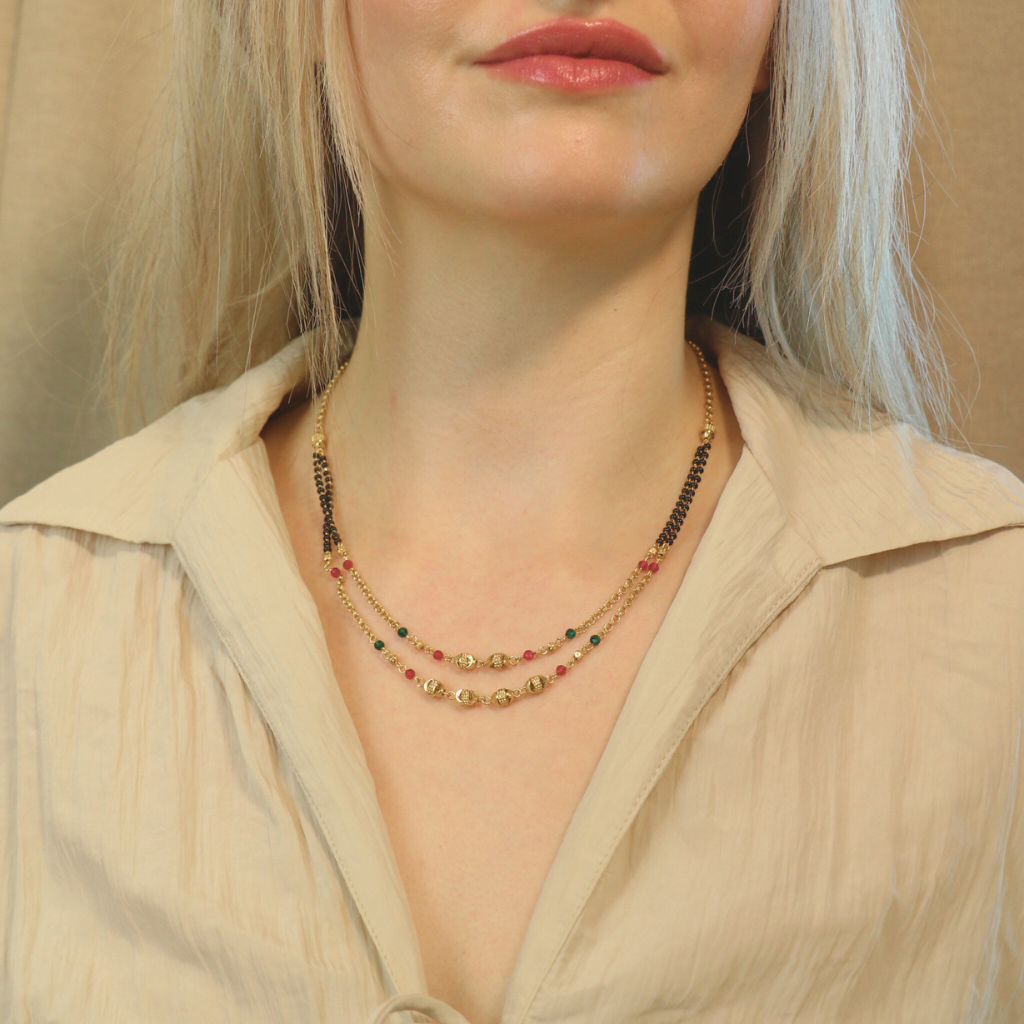Two layer gold beaded indian traditional mangalsutra necklace