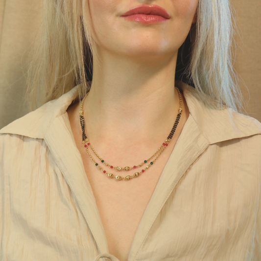 Two layer gold beaded indian traditional mangalsutra necklace
