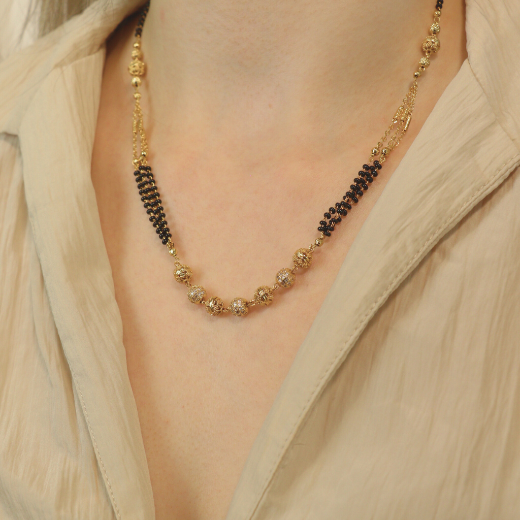 Gold Black Beaded Indian Asian Nazar Mangalsutra Choker Necklace