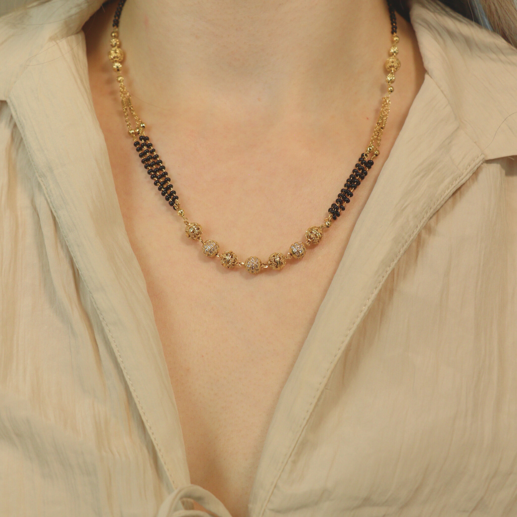 Gold Black Beaded Indian Asian Nazar Mangalsutra Choker Necklace