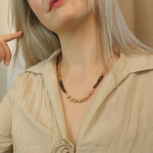 Gold Black Beaded Indian Asian Nazar Mangalsutra Choker Necklace
