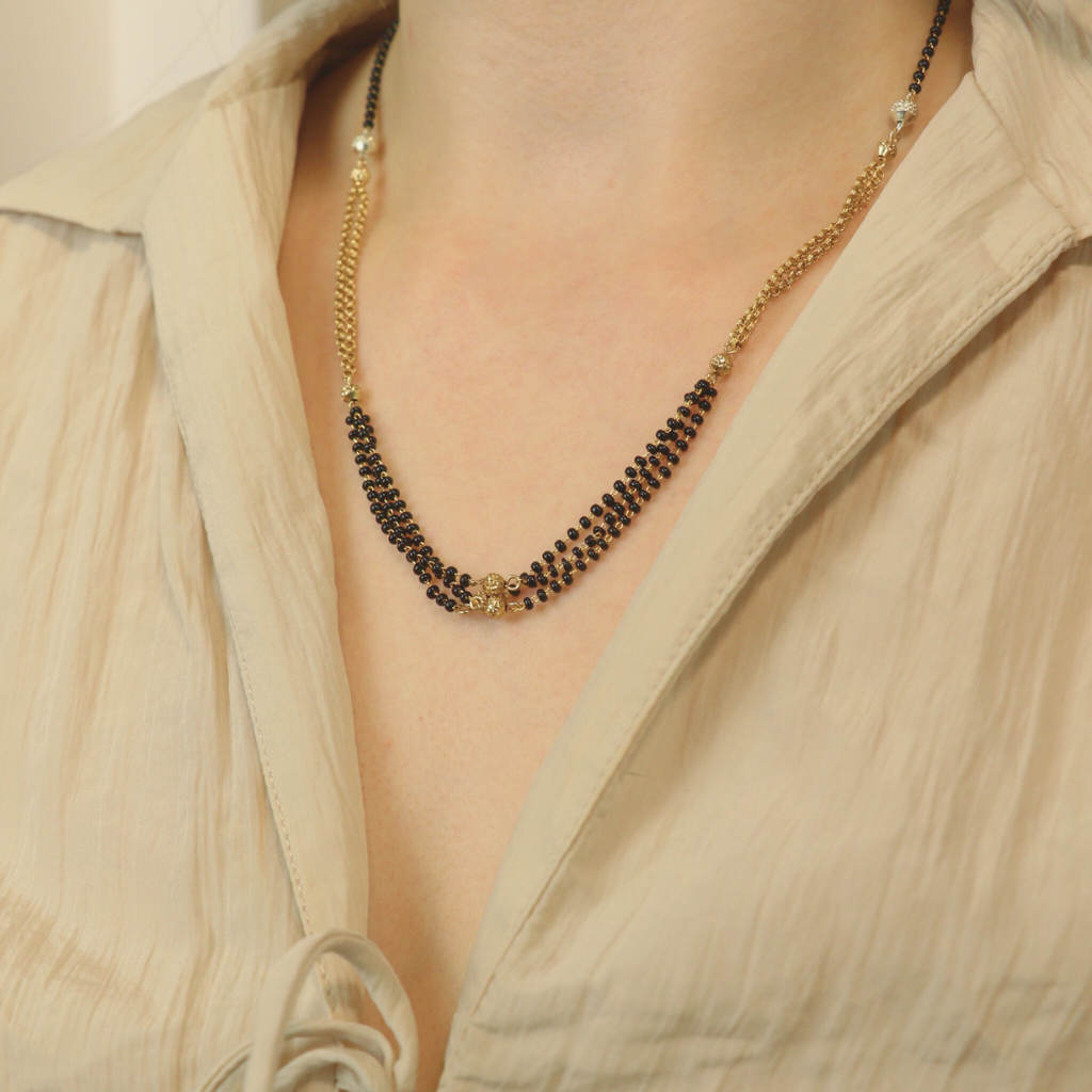Gold Black Beaded Indian Asian Nazar Mangalsutra Choker Necklace
