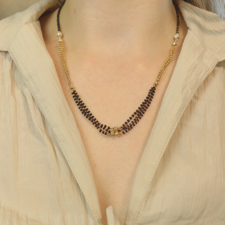 Gold Black Beaded Indian Asian Nazar Mangalsutra Choker Necklace