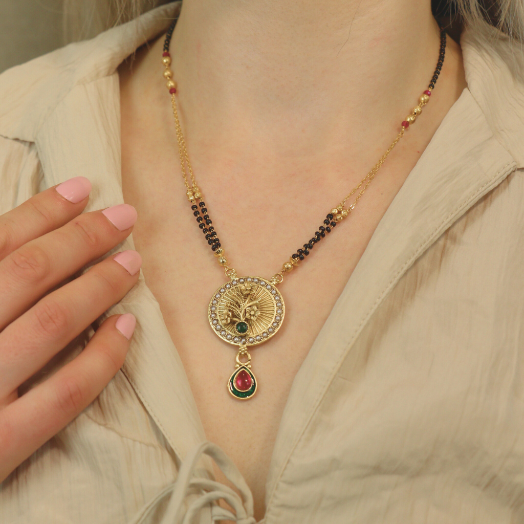 Indian Ethnic Black Beads Mangalsutra Wedding Asian Pendant Necklace