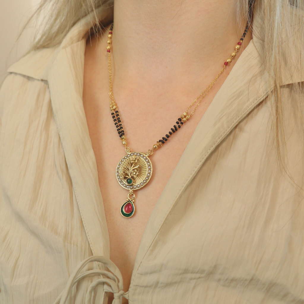 Indian Ethnic Black Beads Mangalsutra Wedding Asian Pendant Necklace