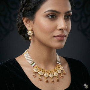 Traditional Rajasthani kundan choker set with seed pearl chain and meenakari motifs — bridal necklace UK