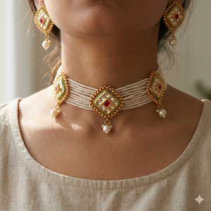 Traditional Ethnic Multi Strand Pearl Kundan Ruby Diamond Pendant Choker – The Colourful Aura