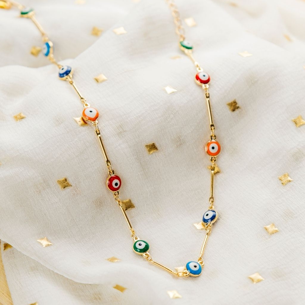 Multicolour Gold and Silver Evil Eye Charm Choker Protection Necklace