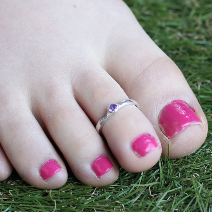Purple Stone Pure Silver Adjustable Bichiya Toe Ring