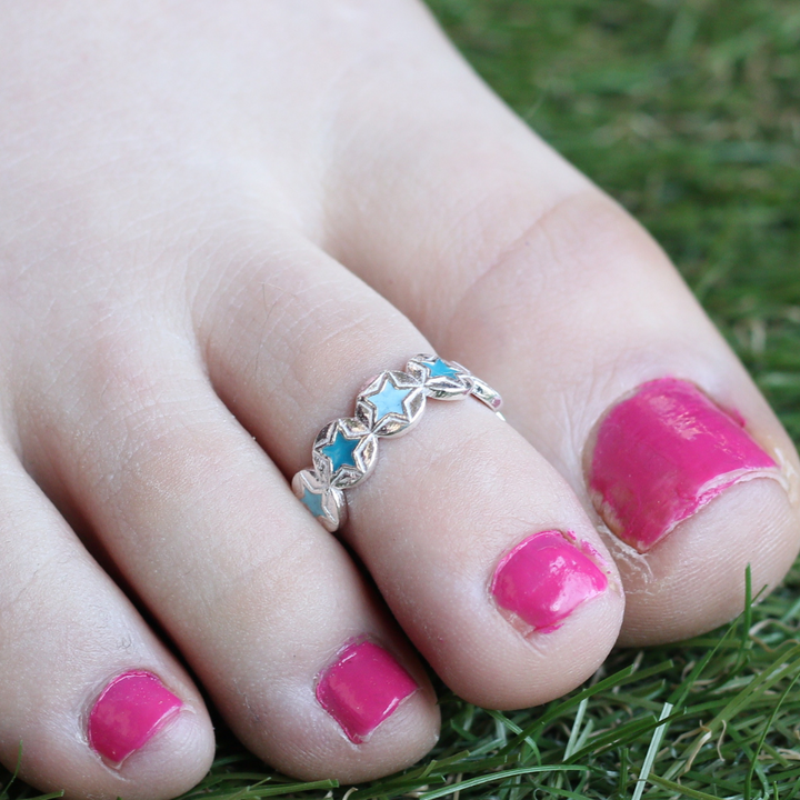 Pure Silver Blue Star Bohemian Indian Bichiya Slim Toe Ring