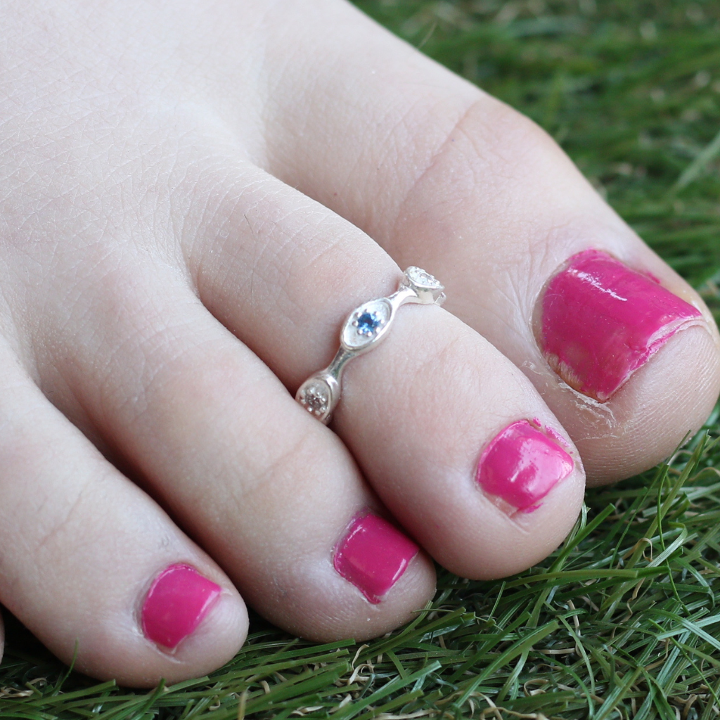 Blue Evil Eye Pure Silver Bohemian Indian Bichiya Slim Toe Ring