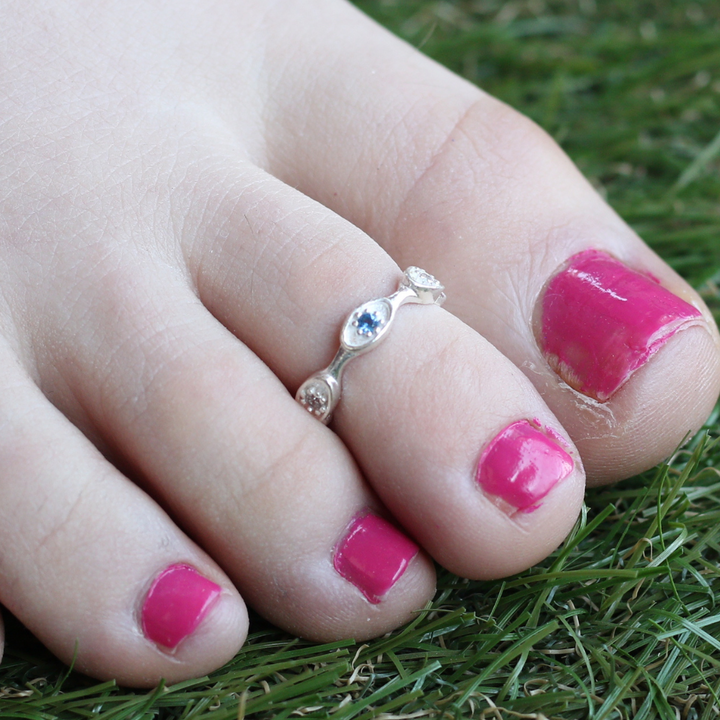 Blue Evil Eye Pure Silver Bohemian Indian Bichiya Slim Toe Ring