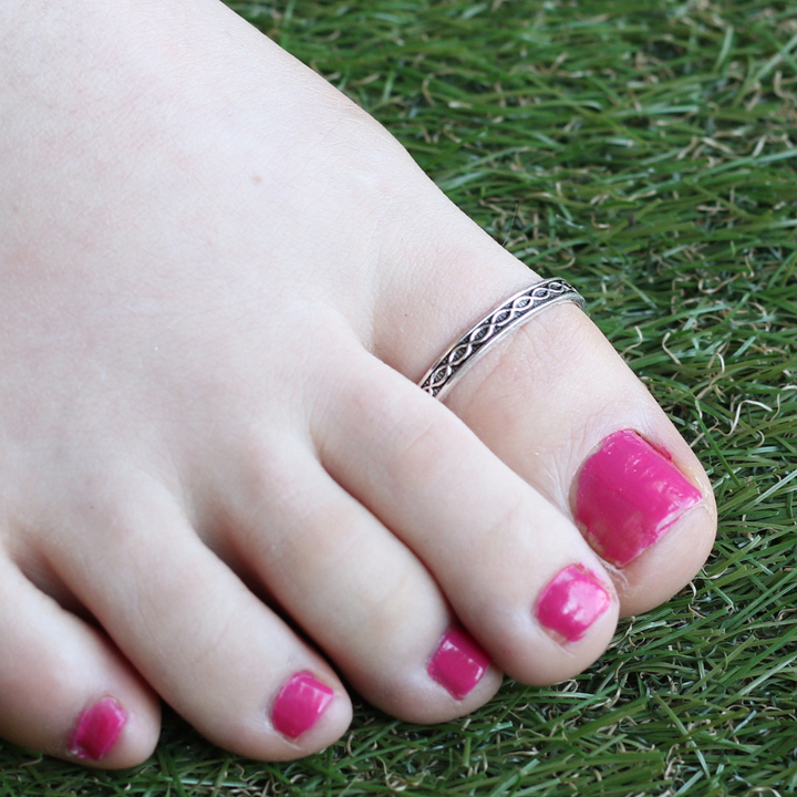 925 Silver Band Boho Slim Black Thumb Midi Band Toe Ring
