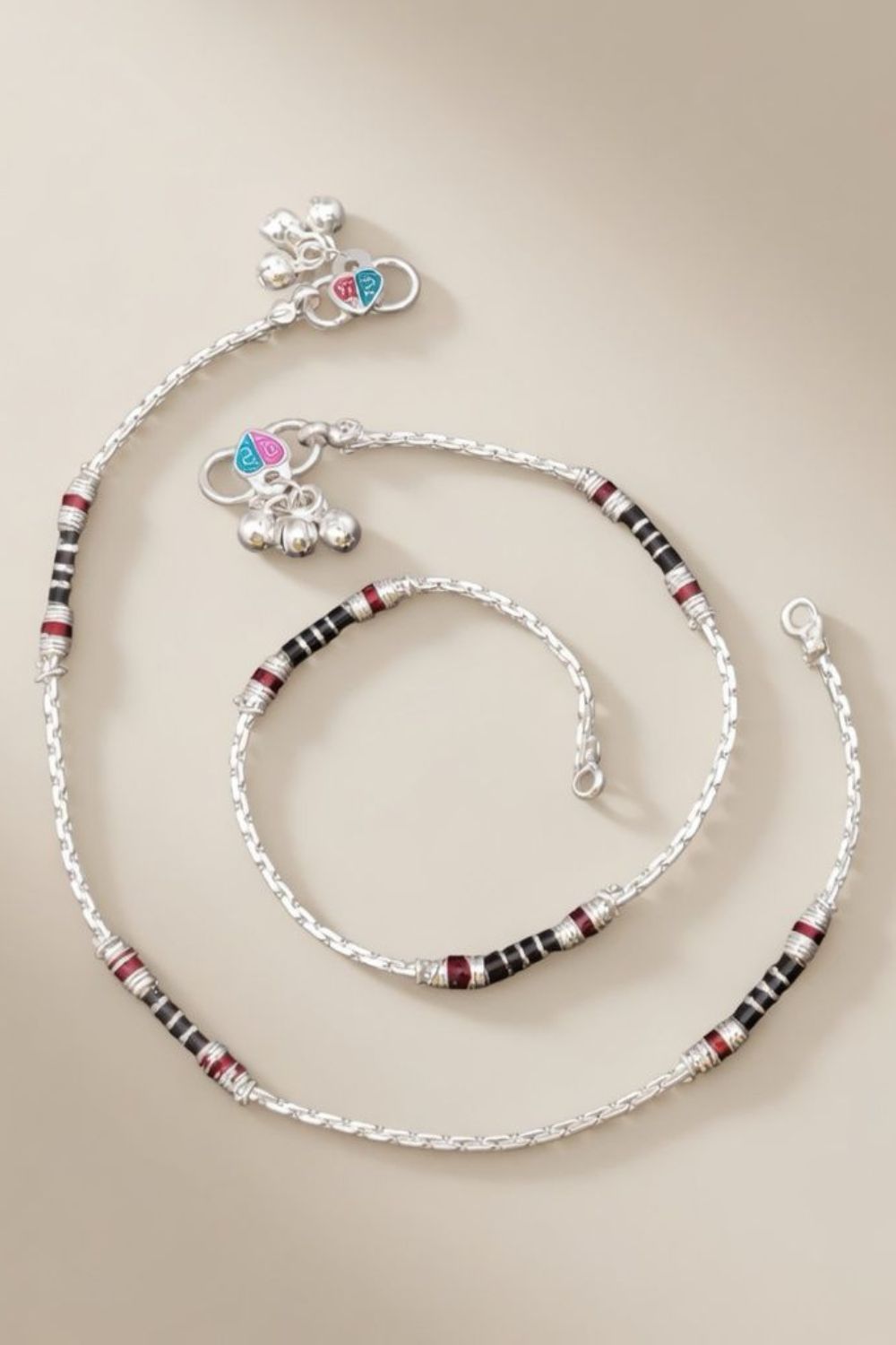 Black Red Enamel Pipe Silver Plated Asian Indian Payal Anklet – The Colourful Aura