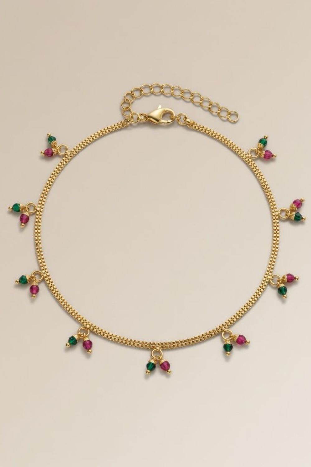 Golden Brass Rounds Red Green Beads Indian Payal Anklet – The Colourful Aura