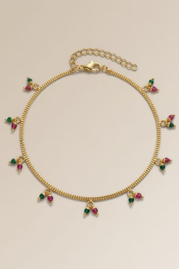 Golden Brass Rounds Red Green Beads Indian Payal Anklet – The Colourful Aura