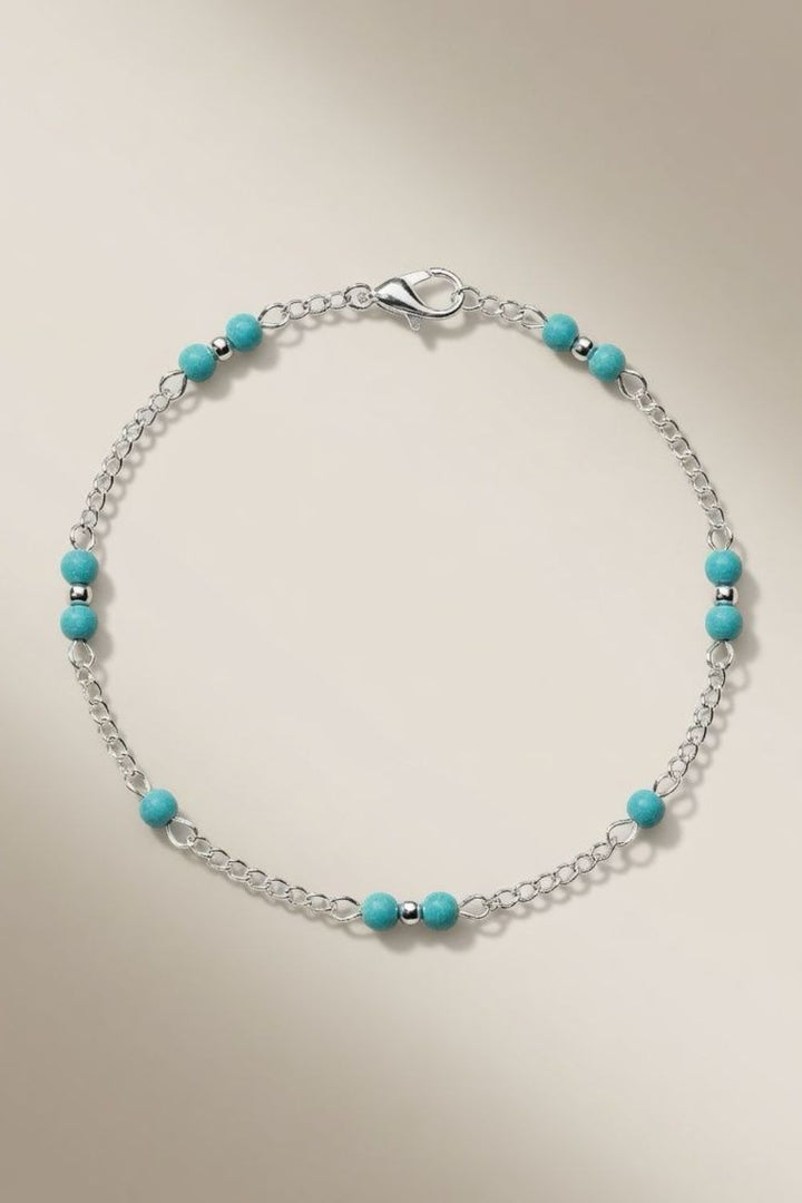 Turquoise Silver Beaded Sea Beach Surf Summer Anklet – The Colourful Aura