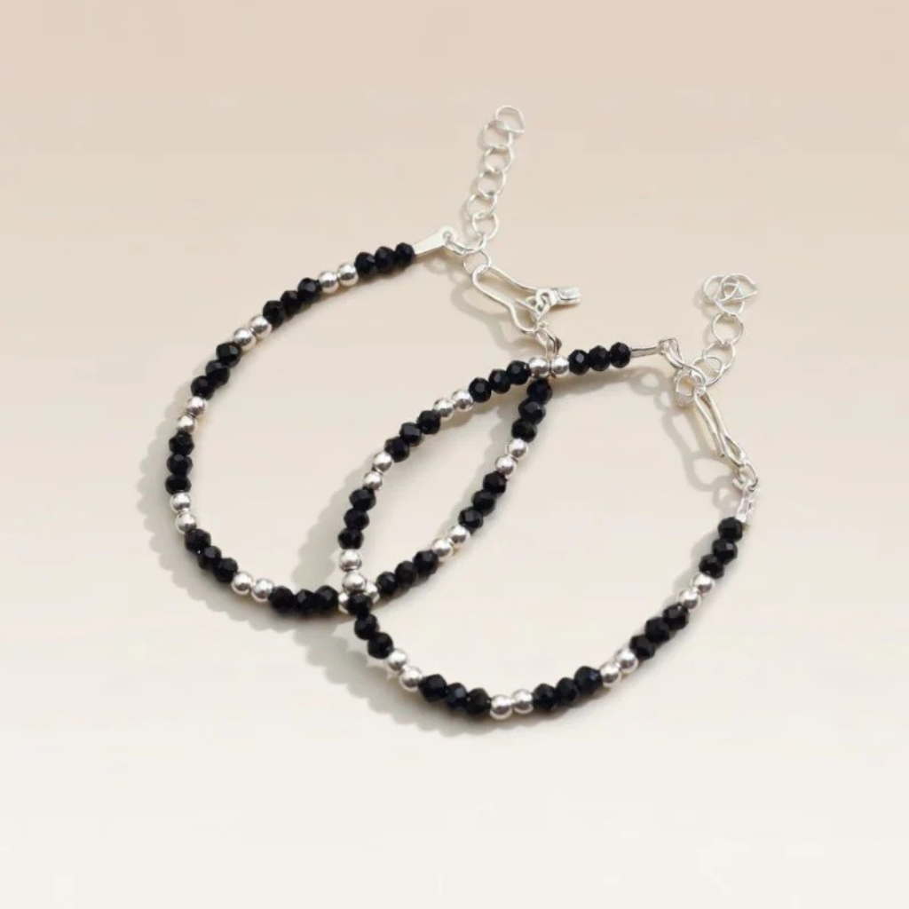 Baby/Kids Nazaria Black Beaded Silver Bracelet/Anklet – The Colourful Aura