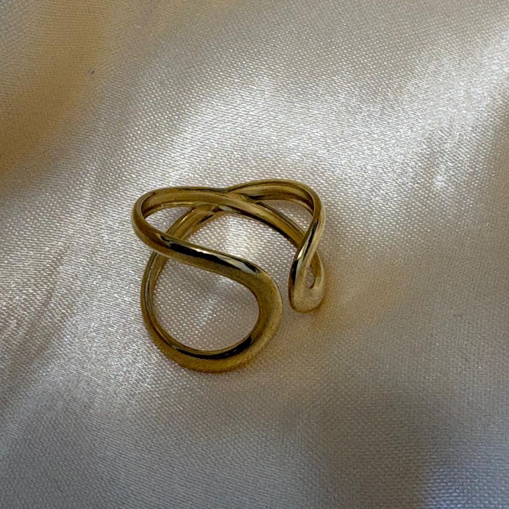 Abstract Infinity Swirl Adjustable Ring Minimalist Gold Open Band – The Colourful Aura