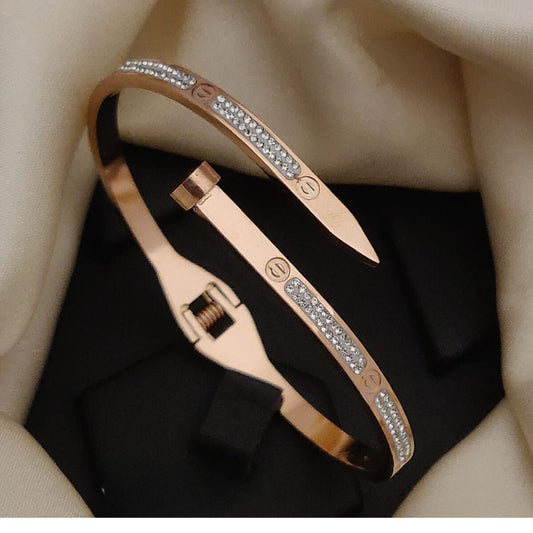 18ct Rose Gold Zircon Luxury Cuff Wrist Bangle Bracelet