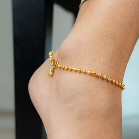 Golden Brass Beaded Minimalist Boho Dangle Slim Foot Payal Anklet