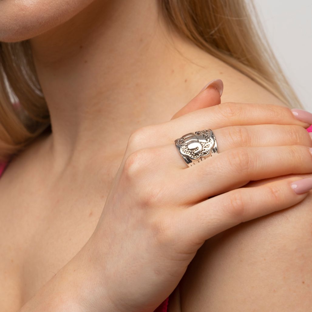 Wide Retro Elephant Carving Unisex Chunky Animal Large Silver Ring- Size 8 (P)
