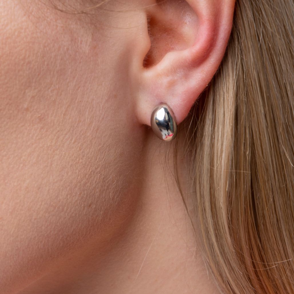 Silver Gold Solid Oval Half Ball Irregular Everyday Geometric Studs Earrings — Boho Jewellery UK | The Colourful Aura