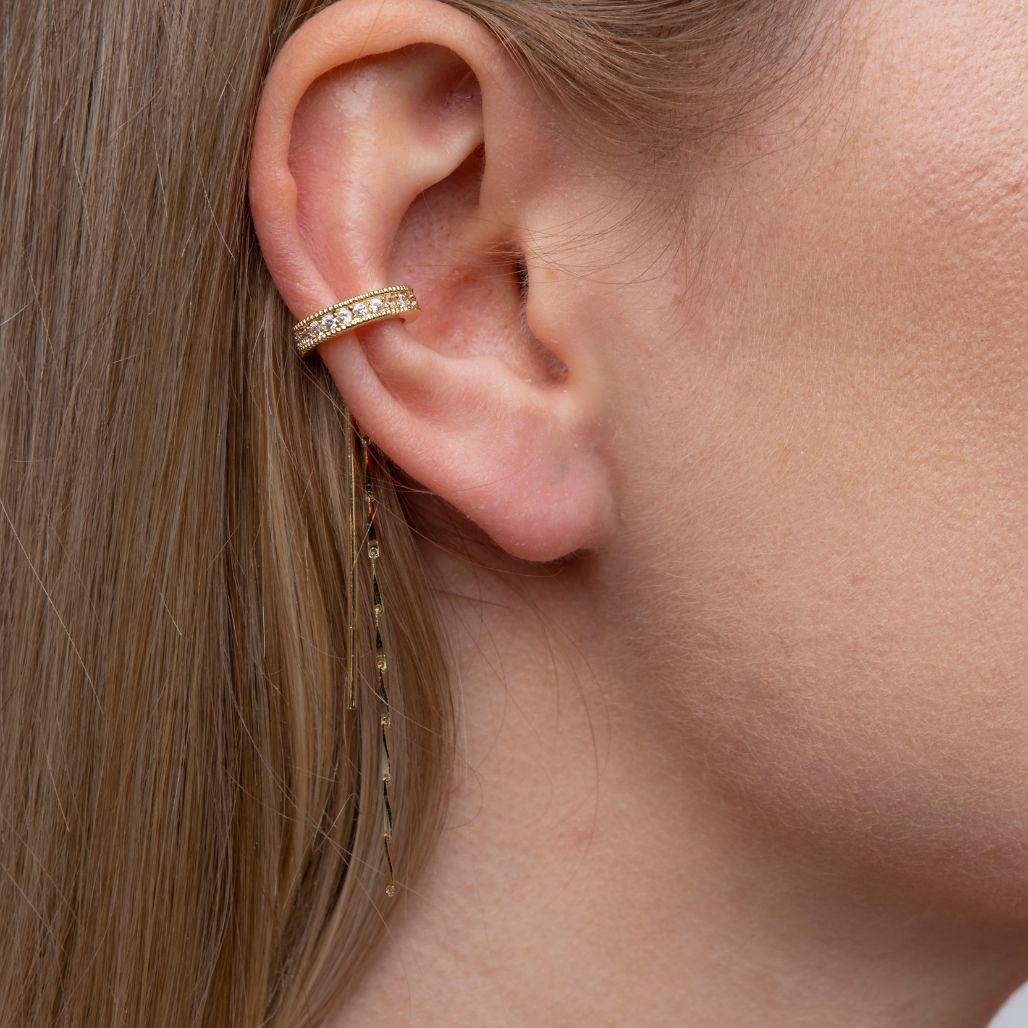 Long C Shape Crystal Chain Tassel Non Piercing Cartilage Ear Climber Ear Cuffs