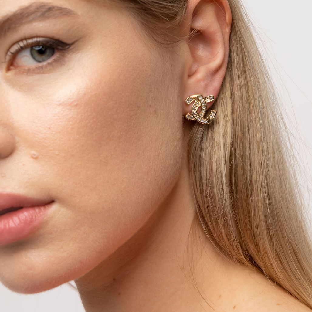 Zircon Arc Elegant C-Shaped Letter Two Superimposed Geometric Micro Set Studs — Boho Jewellery UK | The Colourful Aura
