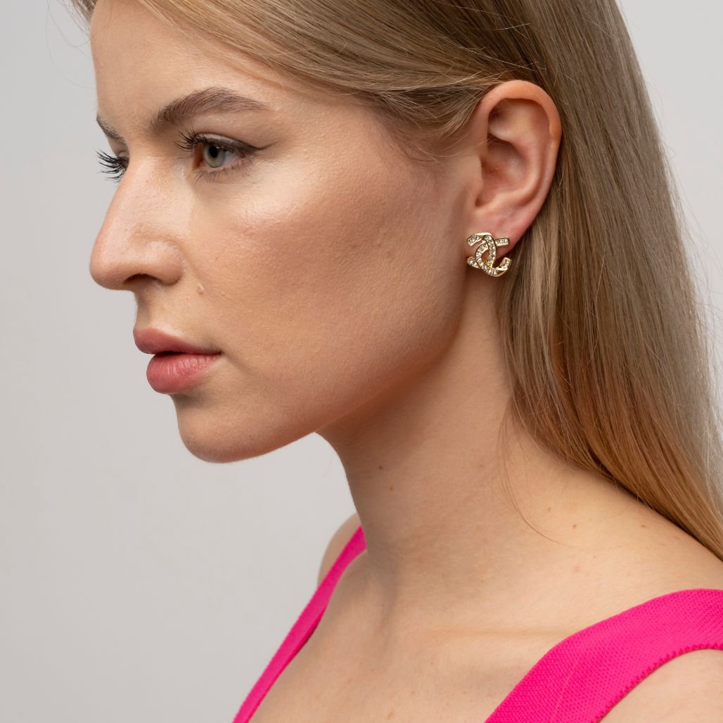 Zircon Arc Elegant C-Shaped Letter Two Superimposed Geometric Micro Set Studs