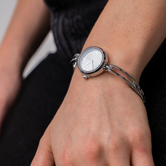 Silver Steel Metal White Dial Elegant Party Bangle Adjustable Bracelet Watch