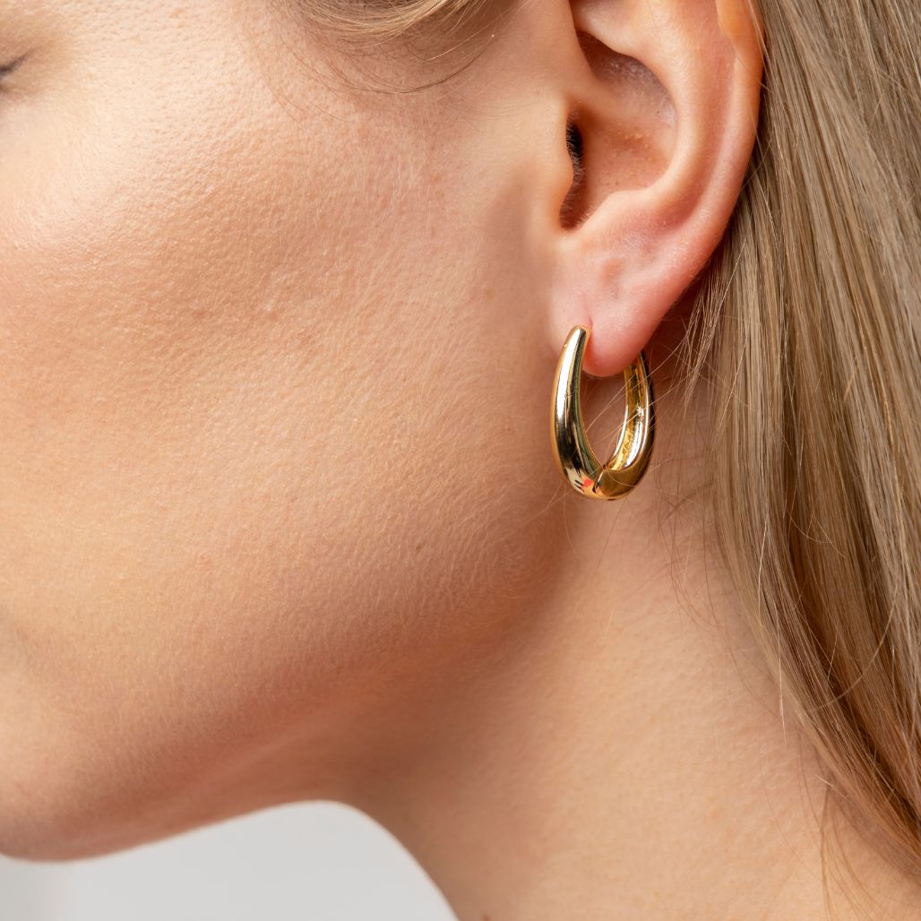 Gold Plain U Shape Geometric Minimalist Large Oval Hoop Earring — Boho Jewellery UK | The Colourful Aura