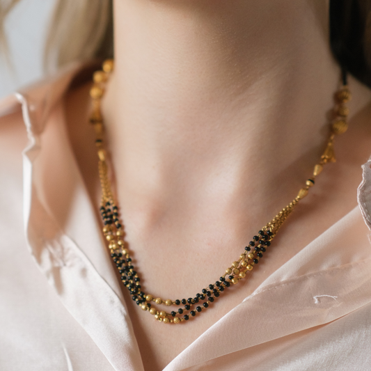 Multi Strand Gold Black Beaded Indian Asian Nazar Mangalsutra Choker Necklace