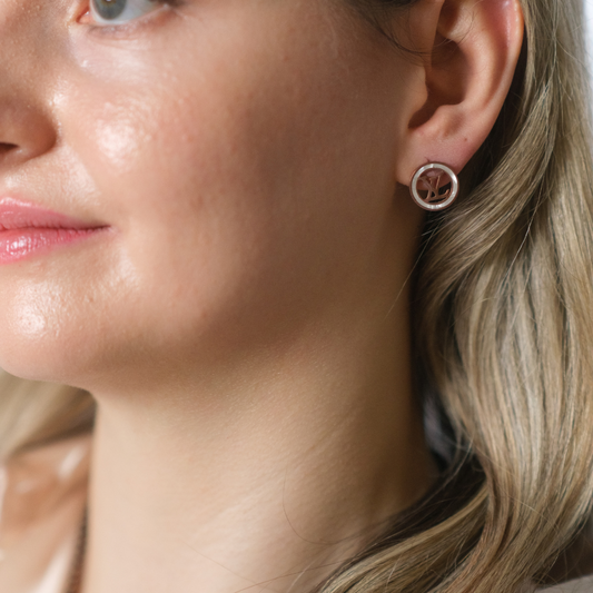 Large Round White Elegant Rose Gold Plated Stud Earrings