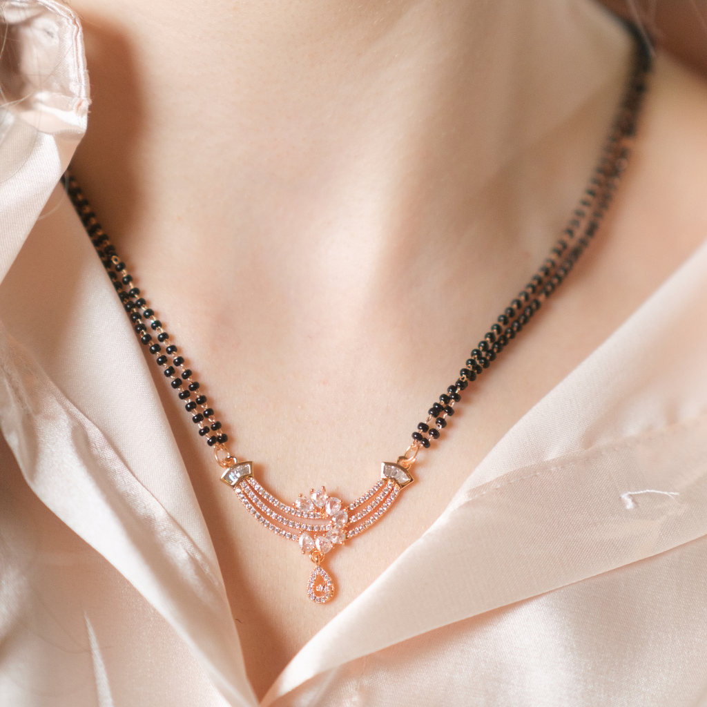 Indian Zircon Dangle Mangalsutra Black Beads Mania Nuptial Pendant Necklace