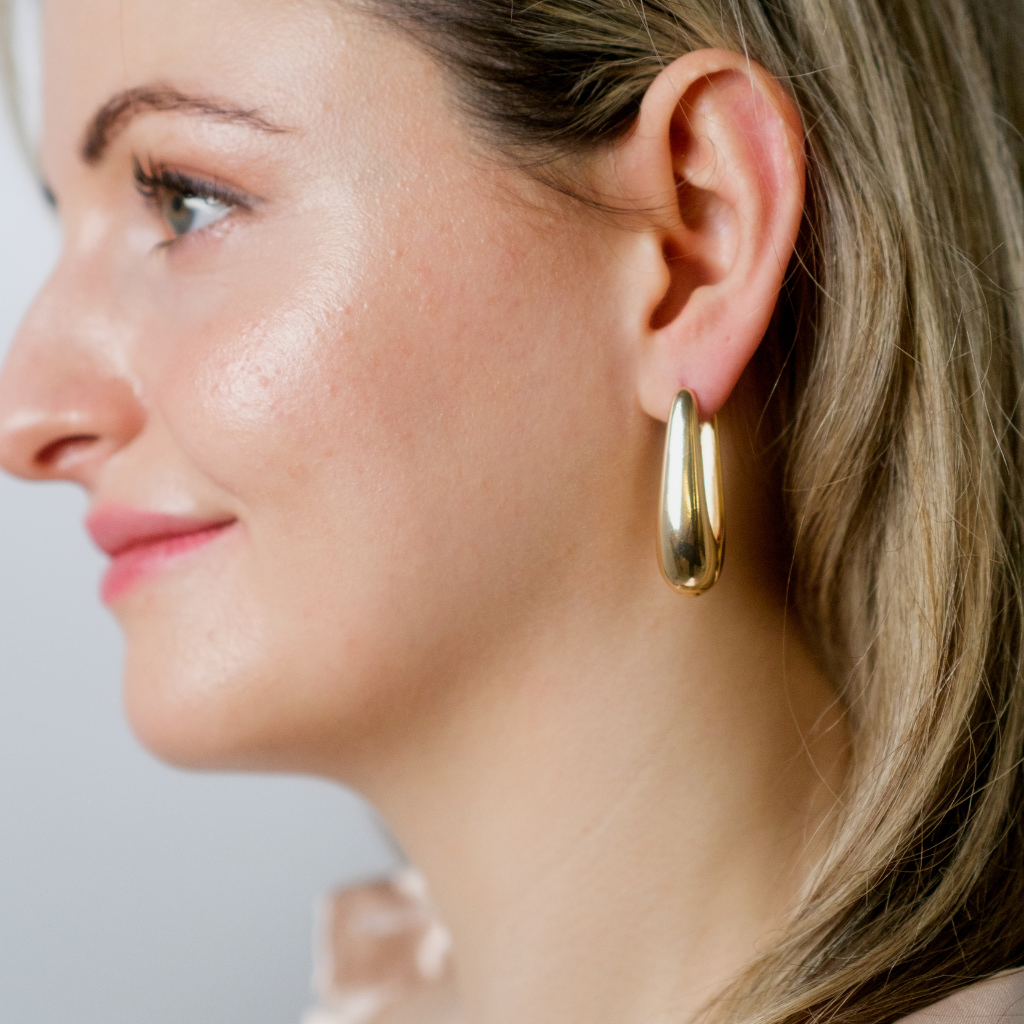 Large Plain U Shape Oval Geometric Minimalist Large Hoop Drop Earring