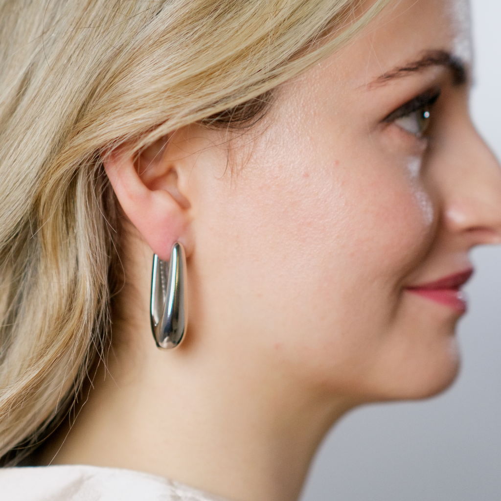 Large Plain U Shape Oval Geometric Minimalist Large Hoop Drop Earring